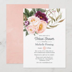 Velvet Plum en Blush Floral Virtual Baby shower Kaart