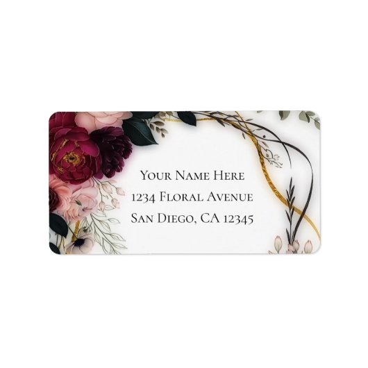 Velvet Plum Garden Floral Greenery Wedding  Etiket (Voorkant)