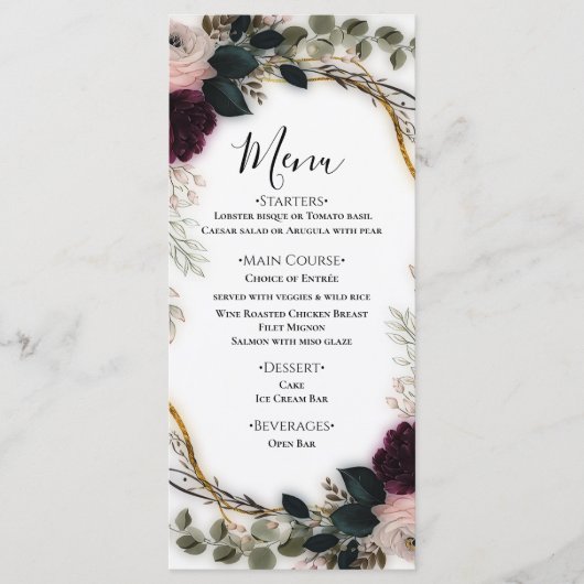 Velvet Plum Garden Floral Greenery Wedding  Menu (Voorkant)