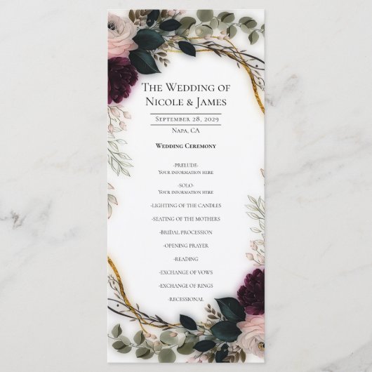 Velvet Plum Garden Floral Greenery Wedding Menu (Voorkant)
