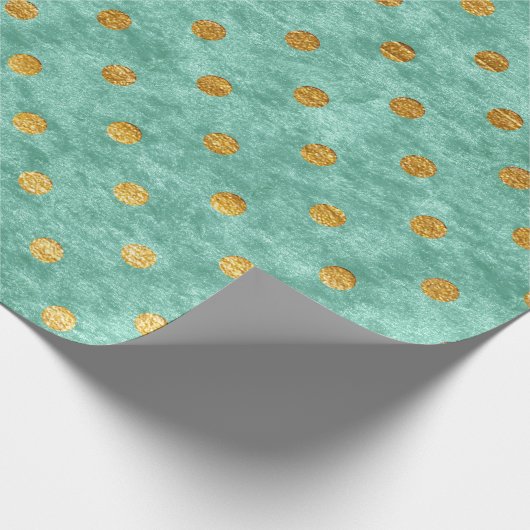 Velvet Polka Tiny Golden Stippen Blauwgroen Aqua T Cadeaupapier (Hoek)