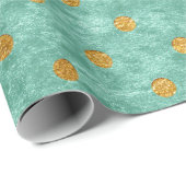 Velvet Polka Tiny Golden Stippen Blauwgroen Aqua T Cadeaupapier (Rol Hoek)