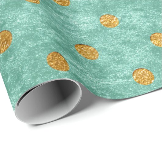 Velvet Polka Tiny Golden Stippen Blauwgroen Aqua T Cadeaupapier (Rol Hoek)