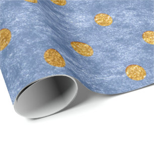 Velvet Polka Tiny Golden Stippen Blue Grey Steel Cadeaupapier