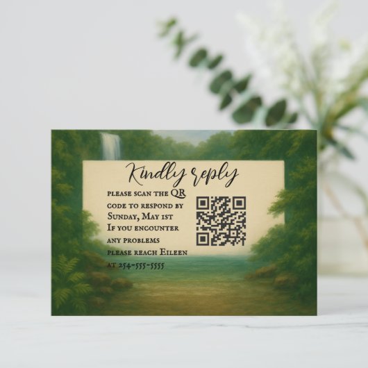 Velvet Rapids QR Code Wedding RSVP Kaart (Staand voorkant)