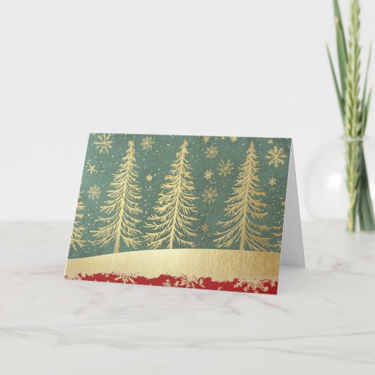 Velvet Red Border Gold Foil Kerstboom Kaart (Voorkant)
