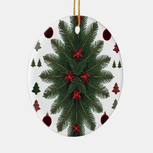Velvet Red & Green Starburst Ceramic Ornament  (Rechts)