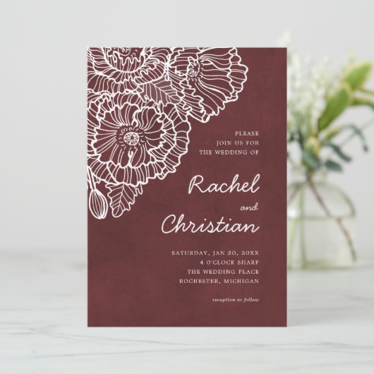 Velvet red met witte papavers kaart (Staand voorkant)