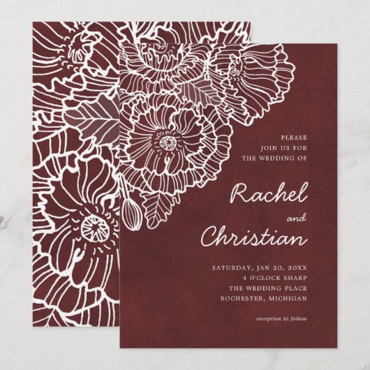 Velvet red met witte papavers kaart (Voorkant / Achterkant)