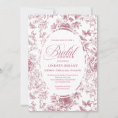 Velvet Rose Toile Floral Bridal Shower Invitation  Kaart (Voorkant)