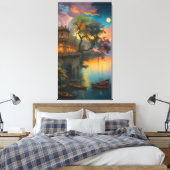 Velvet Twilight: The Lakeside Villa Canvas Afdruk (Insitu (Slaapkamer))