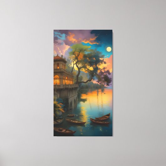 Velvet Twilight: The Lakeside Villa Canvas Afdruk (Voorkant)