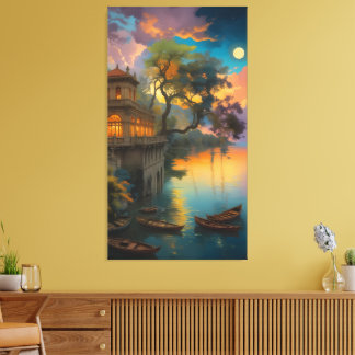 Velvet Twilight: The Lakeside Villa Canvas Afdruk