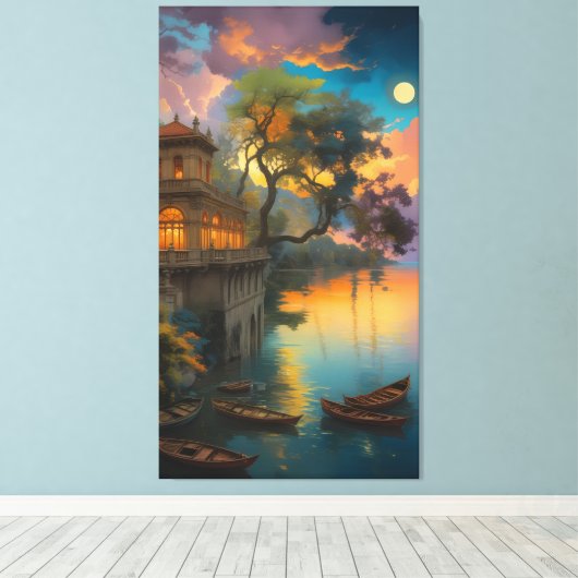 Velvet Twilight: The Lakeside Villa Canvas Afdruk (Insitu (Houten vloer))
