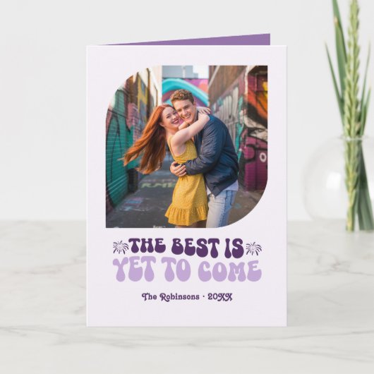 Velvet Violet Champagne Retro New Year Photo Feestdagen Kaart (Voorkant)