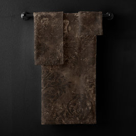Velvety Bronze Damask | Bruine barokgrunge Bad Handdoek