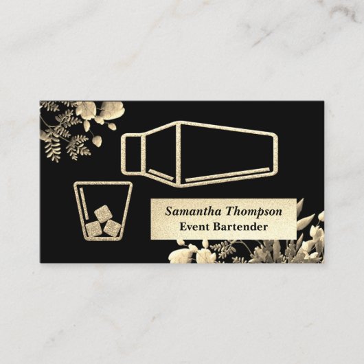 Velvety Gold Glitter Bartender Event Visitekaartje (Voorkant)