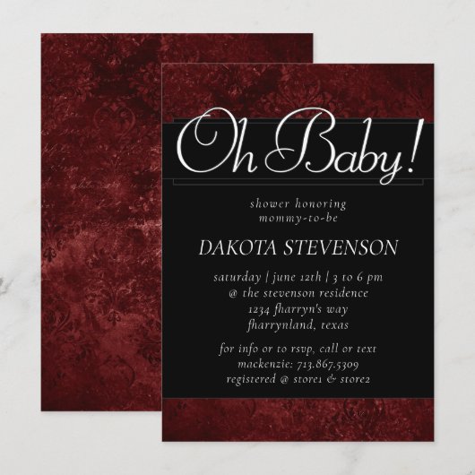 Velvety Henna Damask | Crimson Red Baroque Oh Baby Kaart (Voorkant / Achterkant)