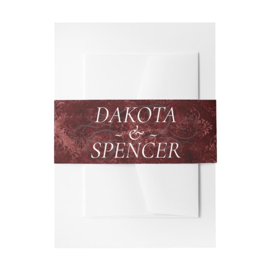 Velvety Henna Damask | Crimson Red Grunge Baroque Uitnodigingen Wikkel (Voorkant Voorbeeld)