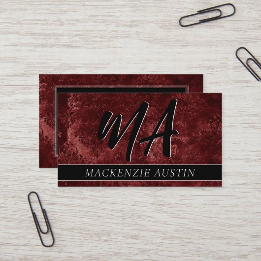 Velvety Henna Damask | Crimson Red Grunge Baroque Visitekaartje (Voorkant / Achterkant in situ)