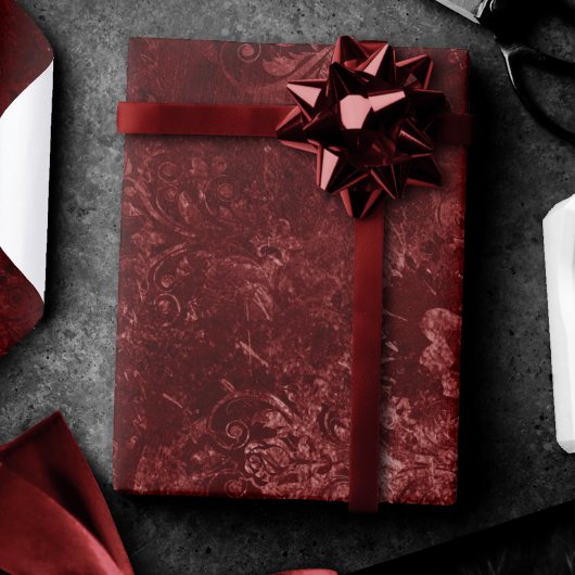 Velvety Henna Damask | Rode noodlijdende grunge Cadeaupapier