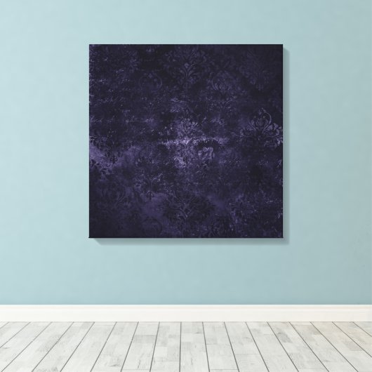 Velvety Midnight Damask | Indigo Paarse Grunge Canvas Afdruk (Insitu (Houten vloer))