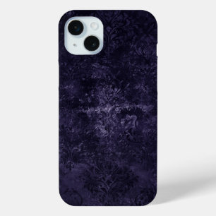 Velvety Midnight Damask   Indigo Paarse Grunge iPhone 15 Mini Hoesje