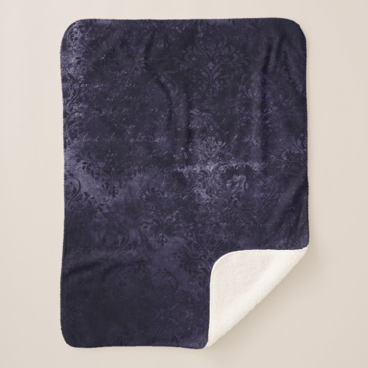 Velvety Midnight Damask | Indigo Paarse Grunge Sherpa Deken (Voorkant)