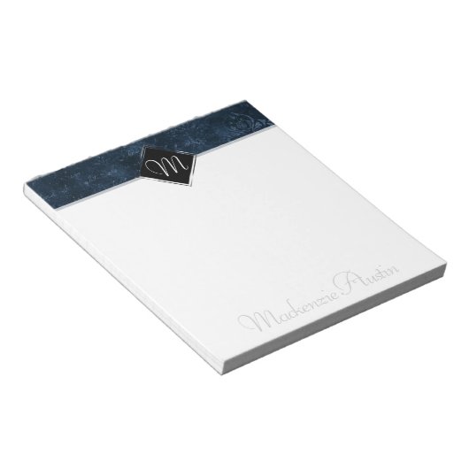 Velvety Navy Damask | Donkerblauw Barok Custom Notitieblok (Schuin)