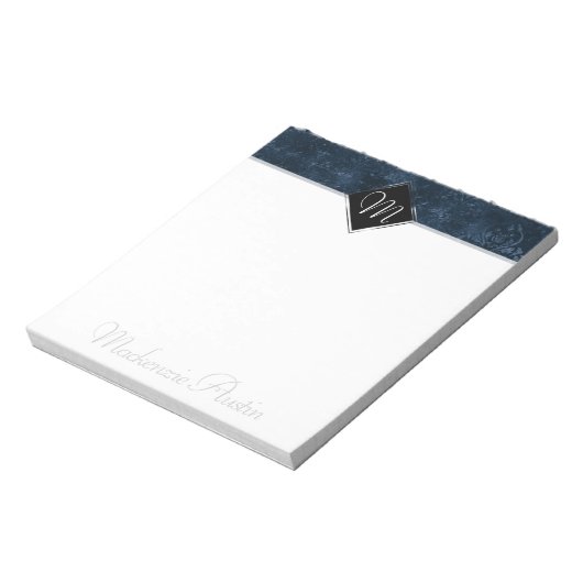 Velvety Navy Damask | Donkerblauw Barok Custom Notitieblok (Linkerzijde)