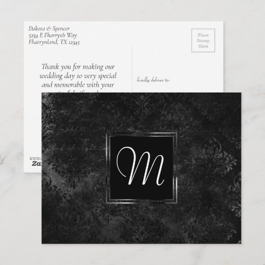 Velvety Onyx Damask | Black Vampy Grunge Aangepast Briefkaart (Voorkant / Achterkant)