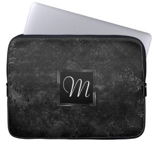 Velvety Onyx Damask Black Vampy Grunge Aangepast Laptop Sleeve