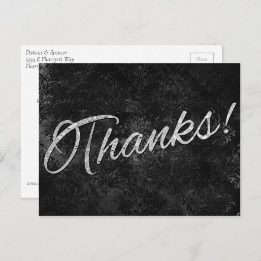 Velvety Onyx Damask | Black Vampy Grunge Bedankt Briefkaart (Voorkant / Achterkant)