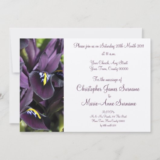 Velvety paarse iris Wedding Kaart (Achterkant)