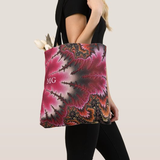 Velvety Rosy Floral look Fractal Abstract monogram Tote Bag (Dichtbij)