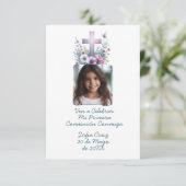 Ven A Celebrar Mi Primera Comunión con Foto Flores Bedankkaart (Staand voorkant)