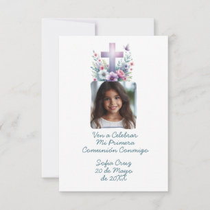 Ven A Celebrar Mi Primera Comunión con Foto Flores Bedankkaart