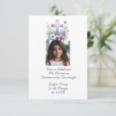 Ven A Celebrar Mi Primera Comunión con Foto Flores Bedankkaart (Staand voorkant)