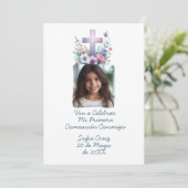 Ven A Celebrar Mi Primera Comunión con Foto Flores Kaart (Staand voorkant)