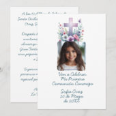 Ven A Celebrar Mi Primera Comunión con Foto Flores Kaart (Voorkant / Achterkant)