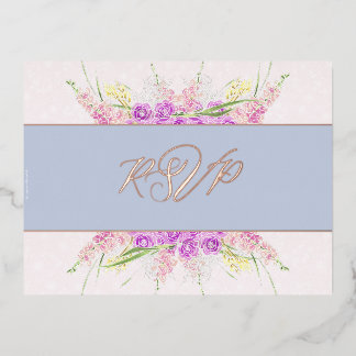 Vendretti Blauwe Lint en Boeket-Folie RSVP Folie Uitnodiging Briefkaart