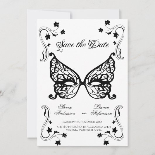 Venetia Carnivale Masker Victorian Sierlijke Versi Save The Date (Voorkant)