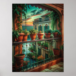 Venetiaans balkon Zonsondergang Kanaal Uitzicht Ku Poster