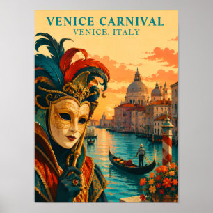 Venetiaans Carnaval Italië Vintage Venetiaans Mask Poster