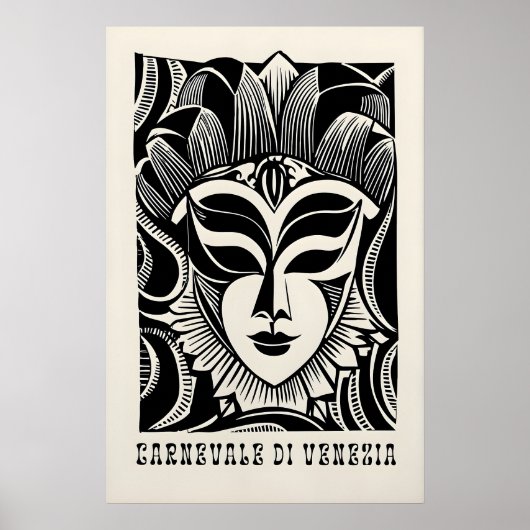 Venetiaans Carnaval Masker Print Zwart en Wit (Voorkant)