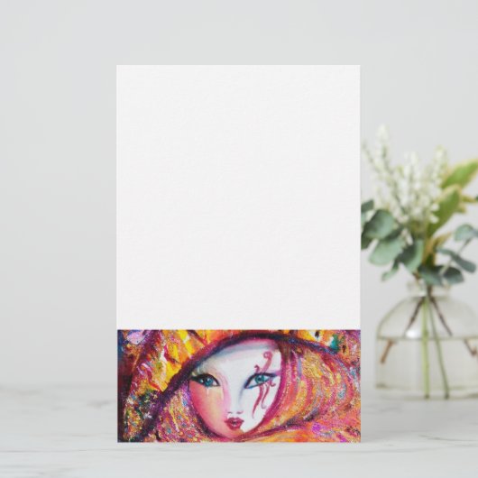 VENETIAANS CARNAVALSMASKER IN GEEL BRIEFPAPIER (Staand voorkant)