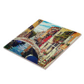 Venetiaans kanaal met huizen en brug. Italië. Tegeltje (Zijkant)