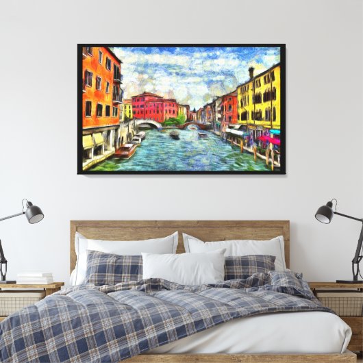 Venetiaans kanaal Van Gogh Imitatiestijl schilderi Canvas Afdruk (Insitu (Slaapkamer))