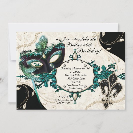 Venetiaans Masker Masker Partij Uitnodigingen (Achterkant)