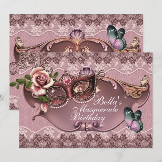 Venetiaans Masker Masker Partij Uitnodigingen (Voorkant / Achterkant)
